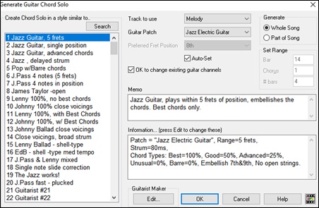 Generate Guitar Chord Solo dialog